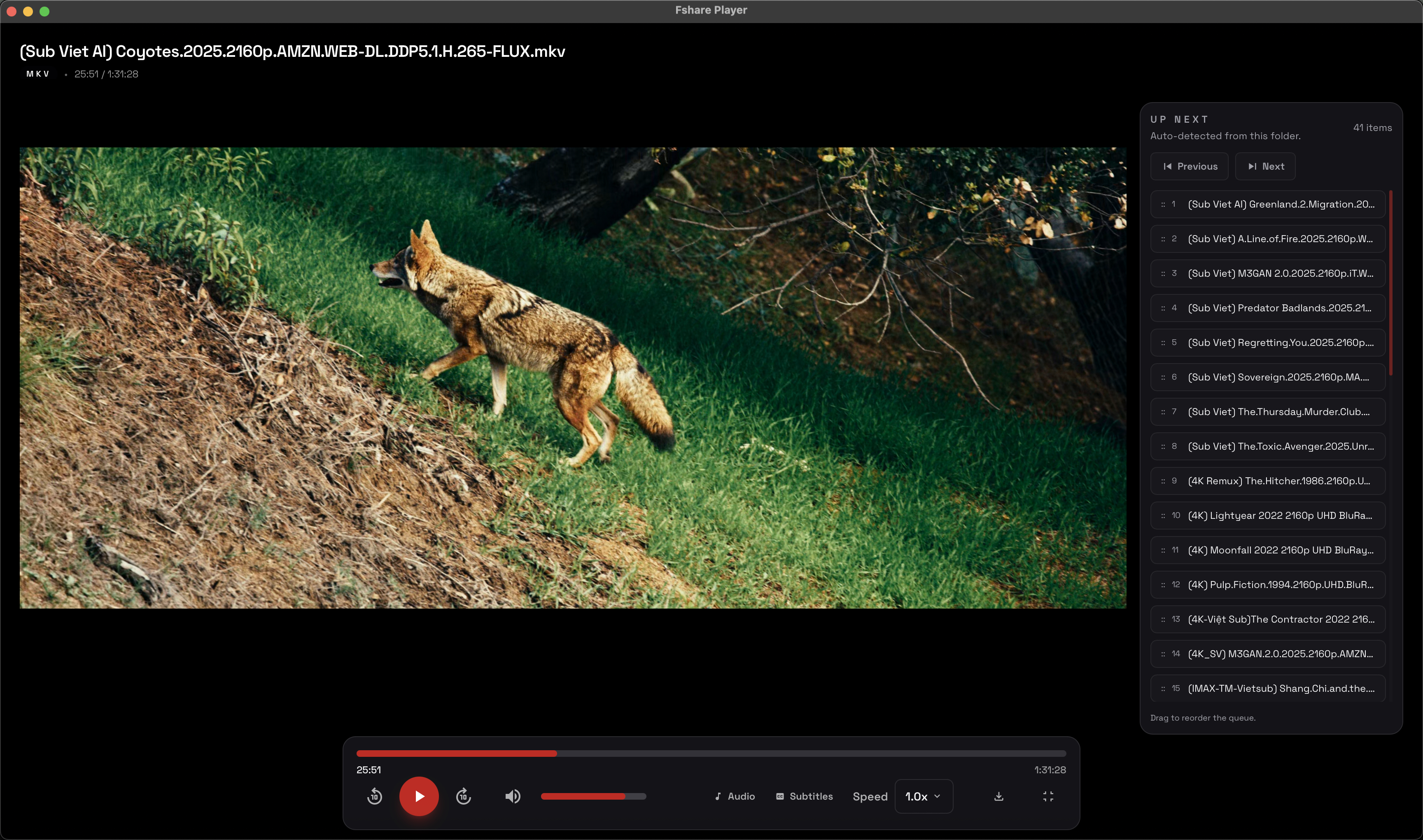 Màn hình player của Fshare Player